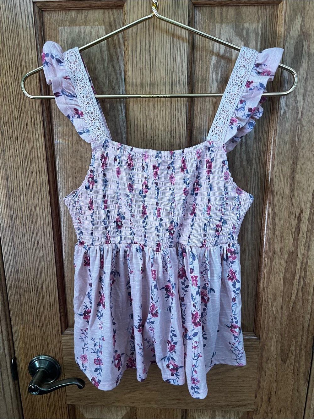 Smocked Pink Floral Ruffle-Strap Tank Top